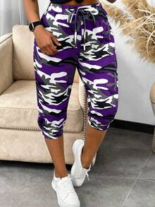 Pantalones casuales de talla grande con estampado de camuflaje - Multicolor - Ver 1