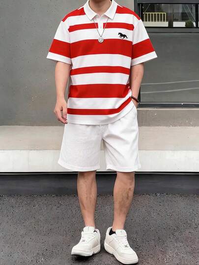 SHEIN 2 kom/set ležerna polo majica i šorts sa blok bojama za tinejdžere, letnji preppy komplet od dva dela za plažu i odmor, pogodan za školu i svakodnevno nošenje