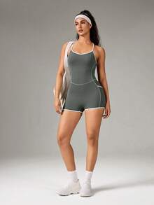 OutZeal Romper Women Sports Jumpsuits Gym Workout Fitness Pilates Clothes Bra-In Removable Pads - Army Green - View 5