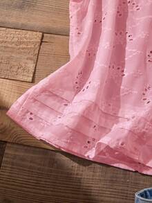 Rusticease Plus Size Women's Spring/Summer Casual Vacation Lace Patchwork Spaghetti Strap Open Back Embroidered Pink  Blouse - Pink - View 6