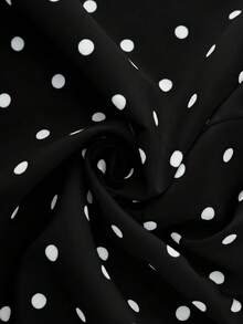 Lounesse Plus Size Women V-Neck Polka Dot Design Fashion Tie-Up Waist Flared Hem Sleeveless Top, Versatile White Base Black Dot - Black - View 7
