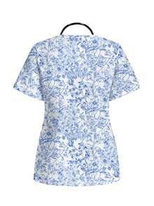 PopScrub Casual Retro Floral Print Pattern Scrub Uniform Top - Multicolor - View 2