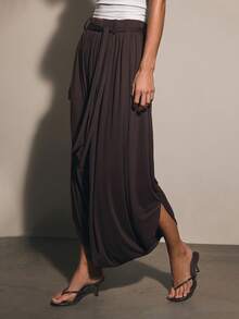COSMINA Damen einfarbige Hose mit Twist-Taille, weites Bein, locker geschnitten, Laternenbein - Braun - Übersicht 5