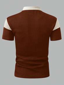 EGENSIO Men's Casual Commuter Contrast Color Button Half-Placket Formal Polo Shirt, Ceremony - Brown - View 2