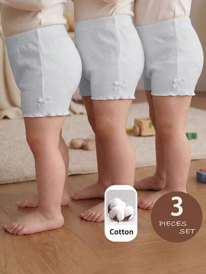 SHEIN Vintaside Kids 3pcs Set Baby Girl 0-3Y Spring Summer New Casual Sports Knit Ribbed Soft Solid Colors 3-Piece Fitted Shorts, Suitable For Both Indoor And Outdoor Wear