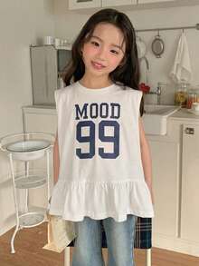 DAZY 女童圓領休閒荷葉邊飾無袖T恤 夏季 - 白色 - 查看 4