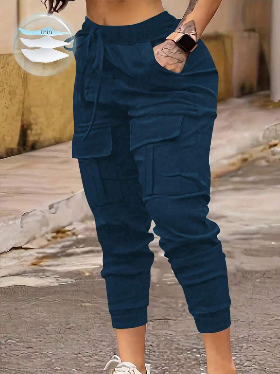 EMERY ROSE Plus Size High Waisted Pocket Work Pants Fall - Navy Blue - View 1