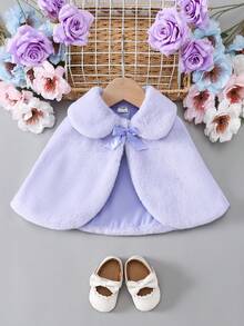 SHEIN Elladie kids 女嬰秋冬新款白色毛絨保暖內裡休閒優雅夾克，適合日常穿著 - 淡紫色 - 查看 1