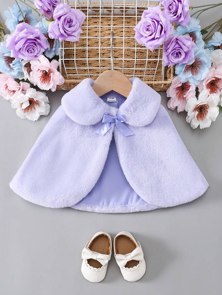 SHEIN Elladie kids 女嬰秋冬新款白色毛絨保暖內裡休閒優雅夾克,適合日常穿著 - 淡紫色 - 查看 1