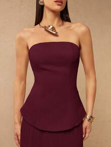 Silquee Women's Solid Color Bandeau Top And Mini Skirt Elegant 2 Pieces Set - Maroon - View 4