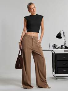 Hauture Women's Old Money Business Office Stand Collar Backless Sleeveless Top Gold Metal Closure - Black - View 3