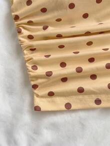 Women's Polka Dot Sleeveless Blouse With Ruching And Front Bow For KQTV - 黃色 - 查看 3