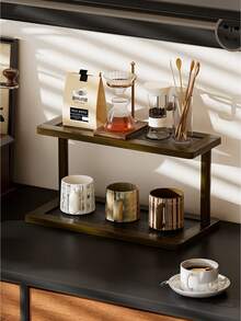 1 pieza Estantería con base antideslizante ahorradora de espacio para espacios pequeños, organizador de almacenamiento multifuncional para cosméticos, especias, frascos, cestas, decoración de encimera de cocina, acabado natural para decoración del hogar - Nuez - Ver 2