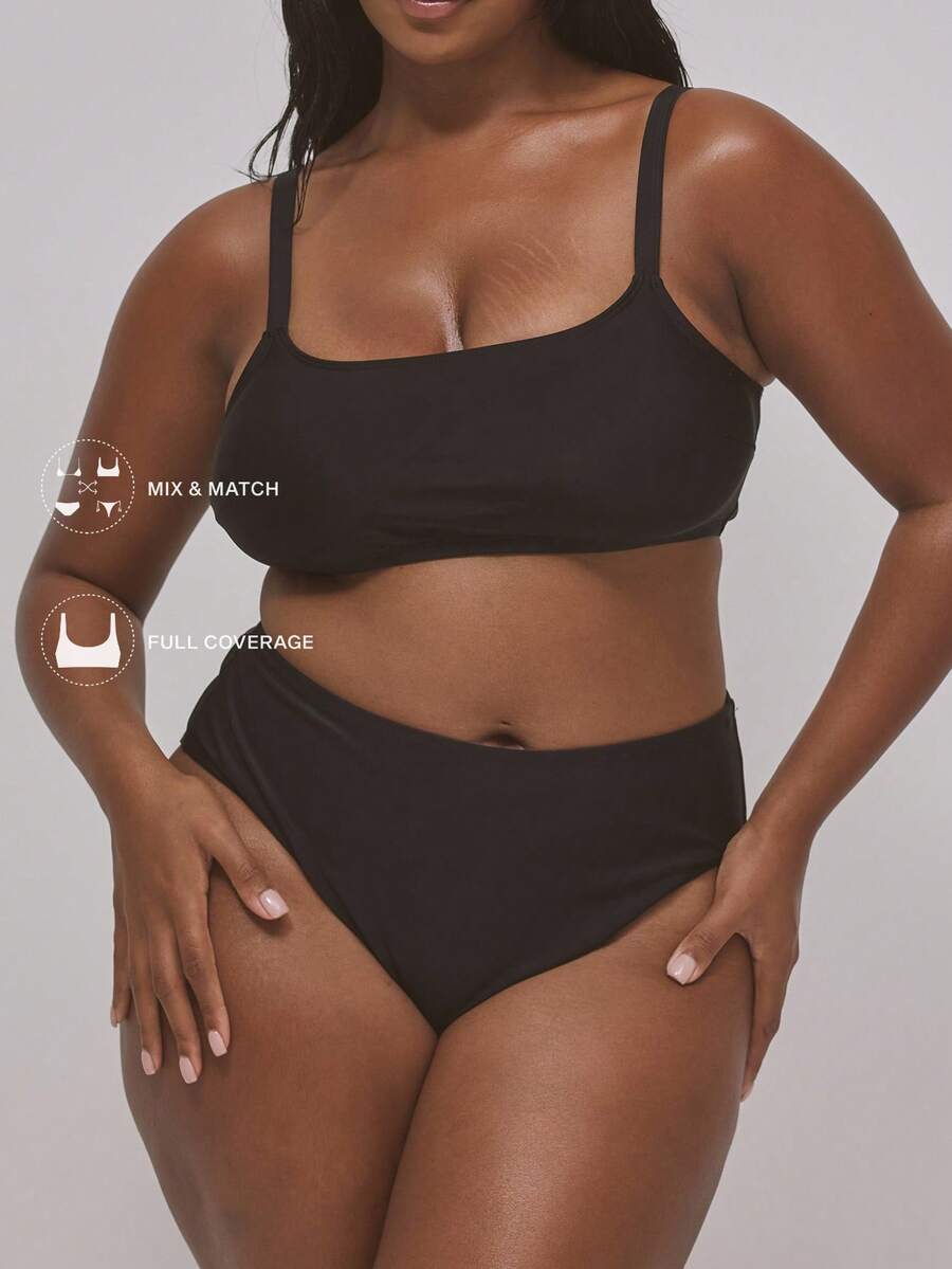 MUSERA Áo bikini cổ tròn chui đầu size lớn, chỉ áo, đồ bơi cơ bản cho kỳ nghỉ hè, du lịch, đi biển, resort - màu đen - Xem 1