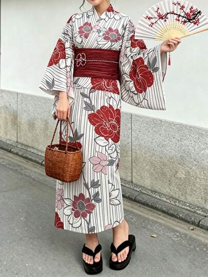 Irokai 日本女士传统花卉印花浴衣两件套，适合夏季节日