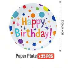 Colorful Polka Dot Disposable Plates, Napkins, And Cups For A Happy Birthday, Birthday-Themed Plates, Napkins, And Paper Cups For Party Supplies, Suitable For 25 Guests. Disposable Paper Plates And Party Tableware Are Perfect For Birthday Weddings, Family Picnics, And Other Parties - Multicolor - View 9