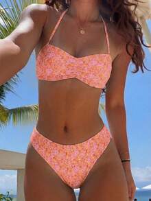 Swim Mod Bộ đồ bơi nữ phong cách retro dễ thương ngọt ngào, viền hoa, mặc thường ngày đi biển nghỉ dưỡng - trái cam - Xem 1