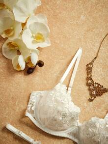 PinupPomp 2pcs/Set Women's Mesh Embroidered Lingerie Set - White - View 4