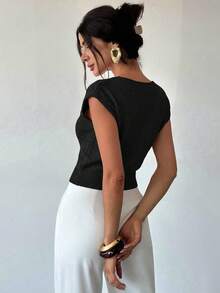 Firerie Elegante Colete de Tricô Casual Solto e Versátil sem Mangas, Parte Superior para Sair, Tops para a Escola no Outono/Inverno - Preto - Visão 2