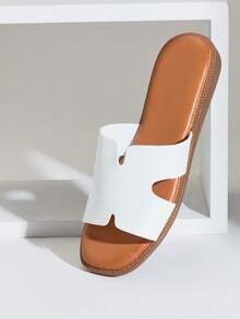 SHUZIA Sandal đế bằng khoét lỗ thoải mái, thường ngày dành cho nữ. - trắng - Xem 6