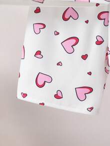 4pcs Girls Elastic Knit Short Sleeve Shorts Pajama Set With Bow & Heart Decor, Comfortable & Soft, Best Gift For Teenage Girls - Dusty Pink - View 5