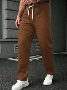 SLATEMANN Men's Drawstring Pants,Shades Of Brown,Autumn,Casual,Work,Comfortable Design,INS Style,Husband Gift,Weddings,Photography,Y2K,Essential All Seasons - Coffee Brown - View 6