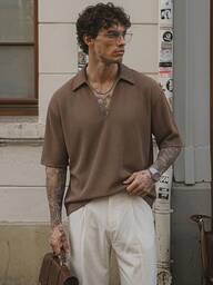 SERO LANO Men's Solid Color Loose Casual Short Sleeve Polo Shirt, Summer