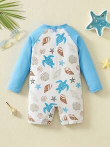 LMoss Kids Baby Boy Knit Contrast Color Shell Pattern Casual Swimwear - Multicolor - View 2