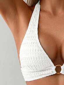 Swim Basics Bộ bikini hai mảnh màu trơn kiểu yếm gợi cảm dành cho nữ, thích hợp cho mùa hè đi biển. - trắng - Xem 4