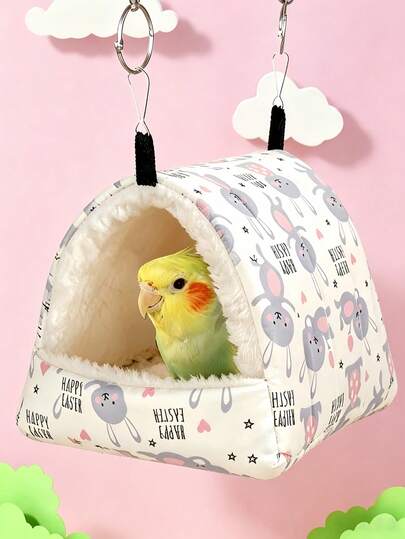 1PC Cartoon Printed Plush Full Coverage Triangle Hammock Sleeping Bag For Parrots Hamsters Small Pet Birds Autumn Winter