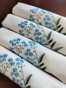 Cirelle 精緻刺繡餐巾紙，小藍花設計，清新優雅的餐桌裝飾。可水洗布製餐巾，適合節日、居家、派對、晚餐、婚禮及茶會使用 - 淺藍色 - 查看 9