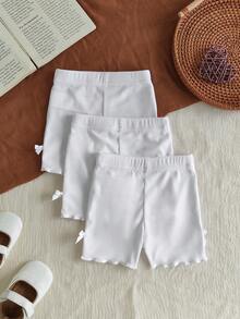 SHEIN Vintaside Kids 3 件套女婴 0-3 岁春夏新款休闲运动针织罗纹柔软纯色三件套修身短裤，适合室内外穿着 - 彩色 - 查看 9