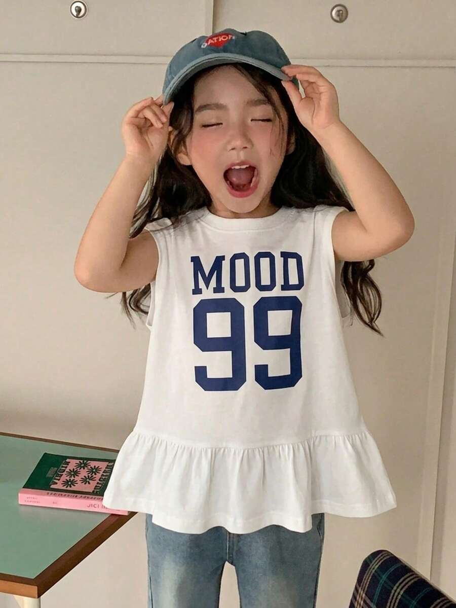 DAZY 女童圓領休閒荷葉邊飾無袖T恤 夏季 - 白色 - 查看 1