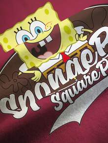 SpongeBob SquarePants | SHEIN Plus Size Round Neck Short Sleeve Casual Summer Versatile T-Shirt - White - View 7