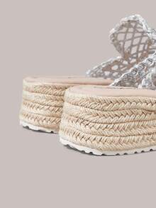Styleloop Giày nữ đế xuồng cao gót dày, quai hậu màu bạc, kiểu dáng hở gót, thích hợp cho đi chơi, nghỉ mát, hẹn hò hàng ngày, đi biển, du lịch biển, phong cách thường ngày. - Bạc - Xem 6