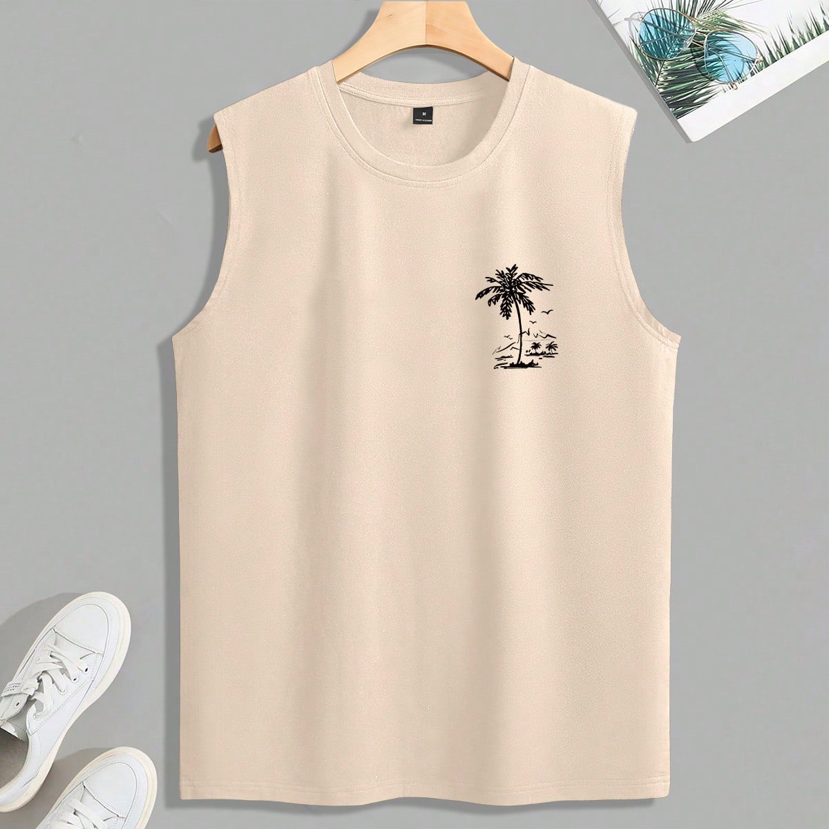 Camiseta de tirantes con estampado de árbol, casual de verano para hombre