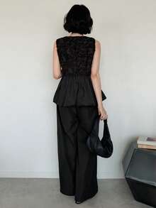 FRIFUL Women's French Style Lace Patchwork Camisole And Casual Pants 2 Pieces Set Summer - Black - View 8