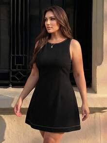Hourglow Plus Size Sleeveless Backless Casual Vacation Dress Formal Black And White Summer - Black - View 5
