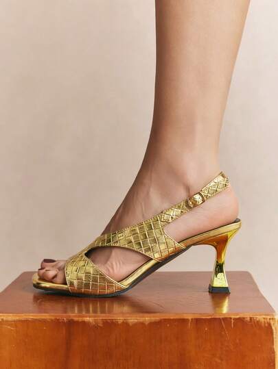 Rosivie Giày sandal cao gót kiểu Pháp mới, màu vàng kim, kiểu dáng thanh lịch, thích hợp cho mùa hè, dành cho nữ, thoáng khí và không gây mỏi chân.