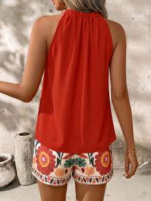 SHEIN Clasi Bộ đồ nữ mùa hè gồm áo tank top và quần short in họa tiết (2 món) - trái cam - Xem 2