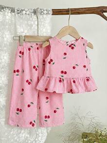 LMoss Kids 2件套女婴碎花编织休闲背心和裤子套装 - 彩色 - 查看 3