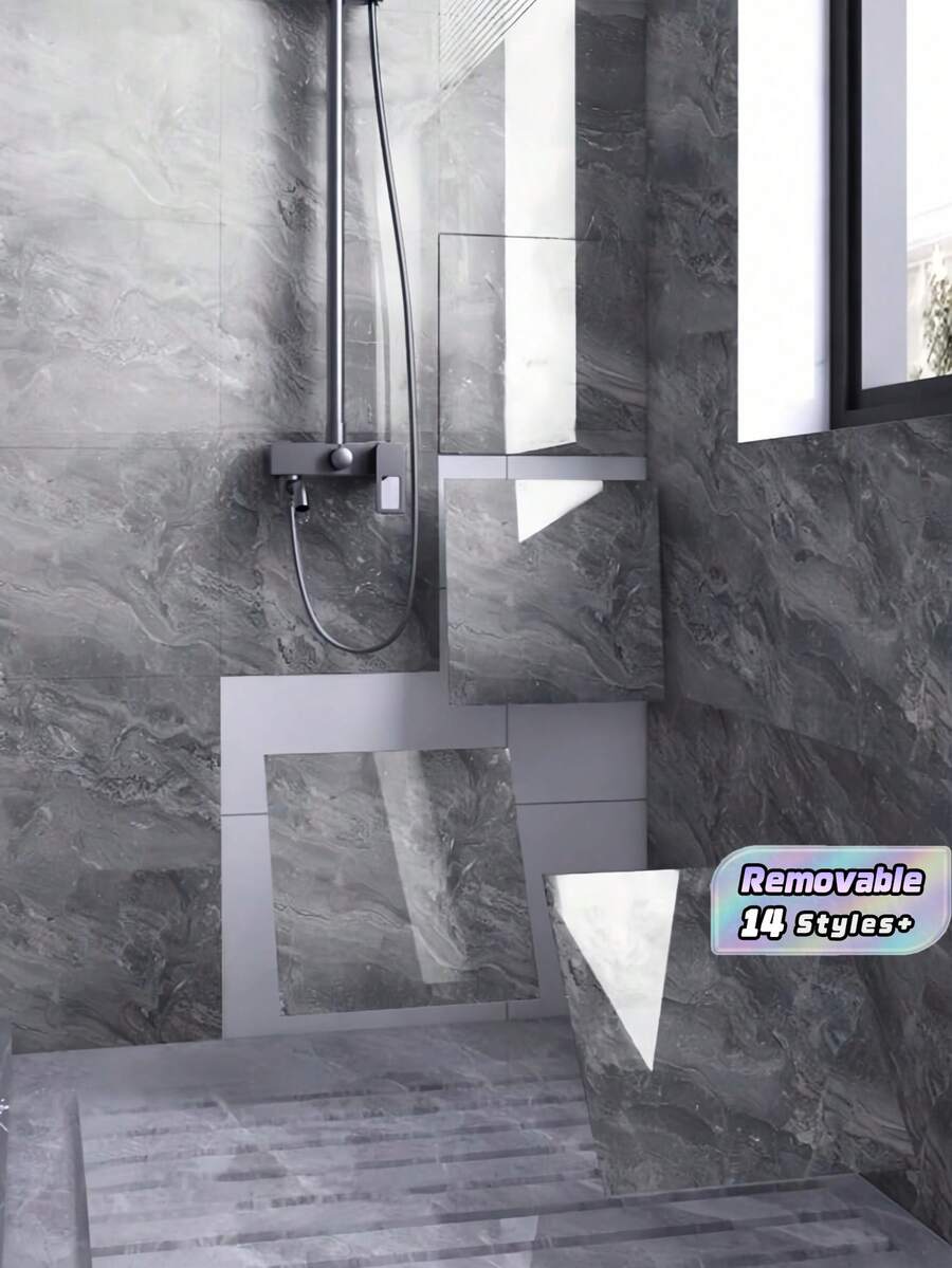 14PCS Self Adhesive Waterproof Oil Proof Aluminum Marble Wallpaper Tile Sticker Kitchen Cabinet Renovation Sticker Wall Living Room Bedroom Home Decor Removable Peel And Stick - one-size - View 1