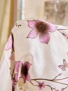 LuxeNights Conjunto de pijama de mujer con pantalones cortos, manga corta, botones, estampado exquisito y combinación de colores de satén de alta gama - Morado - Ver 7
