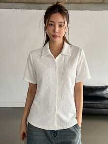 DAZY 春夏白色翻領寬鬆短袖女款T恤 - 白色 - 查看 4
