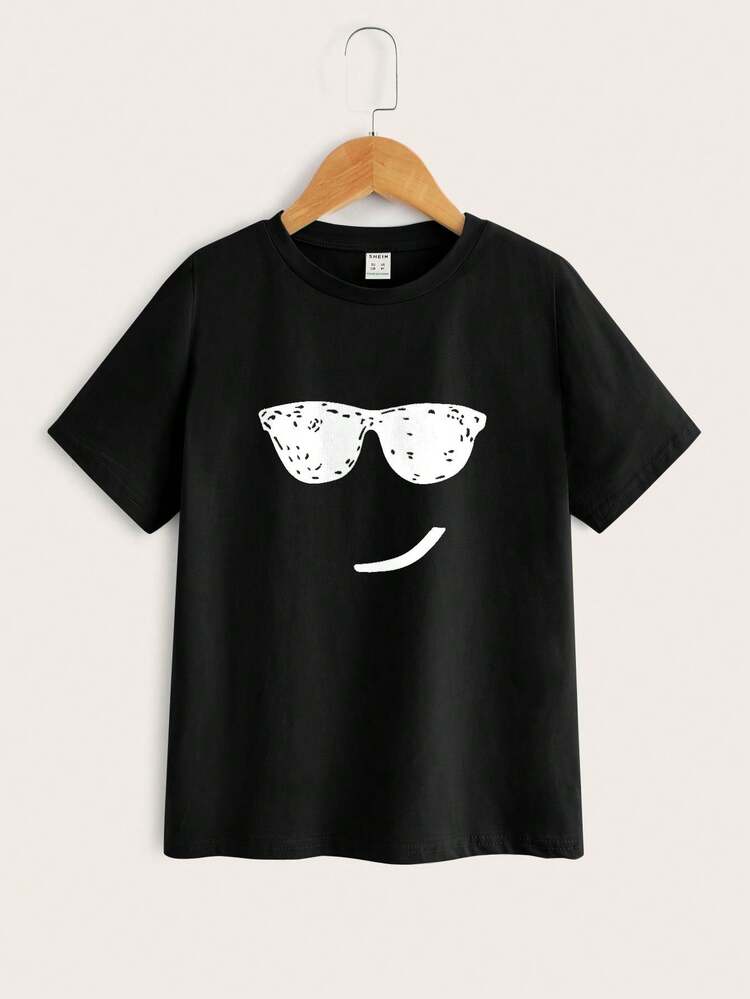 SHEIN Tween Boy Cartoon Print Round Neck Casual Versatile Daily Wear Short Sleeve T-Shirt - Black - View 2