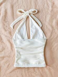 SHEIN 儿童夏季假期休闲海星贝壳吊带纯白色纹理针织上衣沙滩奶油色贝壳泳装沙滩优雅休闲假期 - 白色 - 查看 2