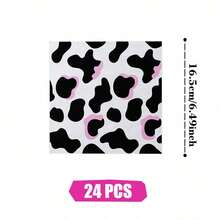Pink Cow Print Disposable Plates, Napkins And Cups, Party Supplies Set, Serves 24 People, Disposable Paper Party Tableware, Suitable For Birthdays, Weddings, Theme Parties, Family Picnics. - View 10