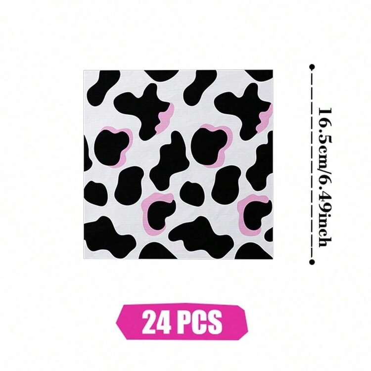 Pink Cow Print Disposable Plates, Napkins And Cups, Party Supplies Set, Serves 24 People, Disposable Paper Party Tableware, Suitable For Birthdays, Weddings, Theme Parties, Family Picnics. - View 10