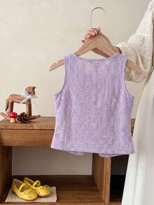 SHEIN 女童纯色无袖针织衫 - 紫色 - 查看 7