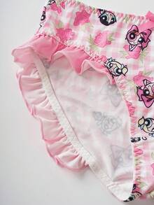 THE POWERPUFF GIRLS X SHEIN 3 chiếc quần lót nữ in hình hoạt hình kẻ caro dễ thương, có bèo nhún. - Nhiều màu - Xem 5
